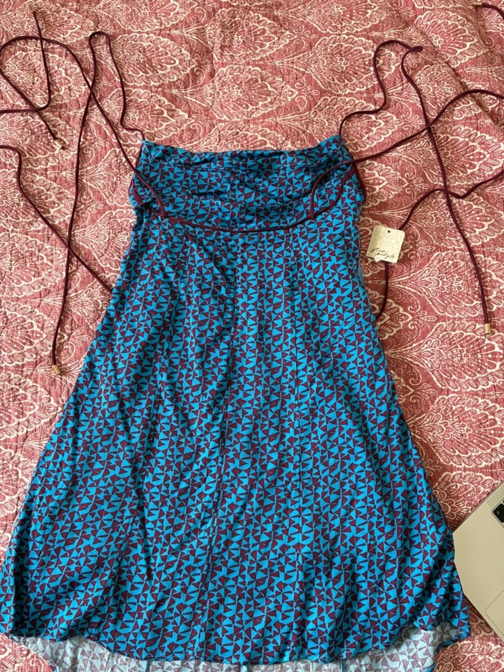 Free People Teal and Burgundy Backless Dress- NWT - Picture 6 of 9